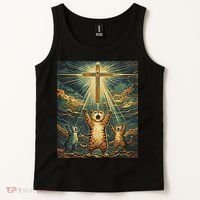 Cat Praying Jesus Cross Scared Cats Worship God Funny Tank Top thumb 2