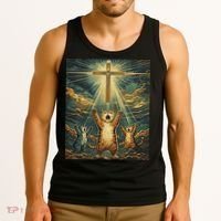 Cat Praying Jesus Cross Scared Cats Worship God Funny Tank Top thumb 3