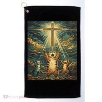 Cat Praying Jesus Cross Scared Cats Worship God Funny Golf Towel thumb 0