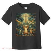 Cat Praying Jesus Cross Scared Cats Worship God Funny Toddler T-Shirt thumb 0