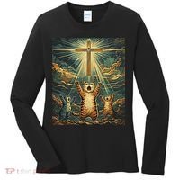 Cat Praying Jesus Cross Scared Cats Worship God Funny Women's Long Sleeve Shirt thumb 0