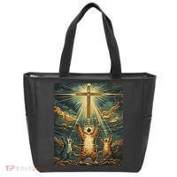 Cat Praying Jesus Cross Scared Cats Worship God Funny Tote Bag thumb 0