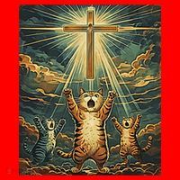 Cat Praying Jesus Cross Scared Cats Worship God Funny Santa Hat thumb 1