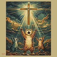 Cat Praying Jesus Cross Scared Cats Worship God Funny Long Sleeve Shirt thumb 2
