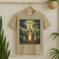 Cat Praying Jesus Cross Scared Cats Worship God Funny T-Shirt thumb 2