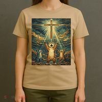 Cat Praying Jesus Cross Scared Cats Worship God Funny T-Shirt thumb 4