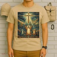 Cat Praying Jesus Cross Scared Cats Worship God Funny T-Shirt thumb 6