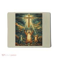 Cat Praying Jesus Cross Scared Cats Worship God Funny Mousepad thumb 0