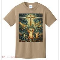 Cat Praying Jesus Cross Scared Cats Worship God Funny Kids T-Shirt thumb 0