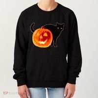 Creepy Pumpkin Jack O Lantern Black Cat Halloween Women's Sweatshirt thumb 0