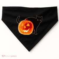 Creepy Pumpkin Jack O Lantern Black Cat Halloween USA-Made Doggie Bandana thumb 0