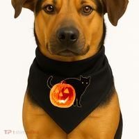 Creepy Pumpkin Jack O Lantern Black Cat Halloween USA-Made Doggie Bandana thumb 1