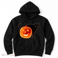 Creepy Pumpkin Jack O Lantern Black Cat Halloween Hoodie thumb 0