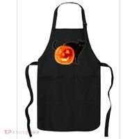 Creepy Pumpkin Jack O Lantern Black Cat Halloween Apron thumb 0