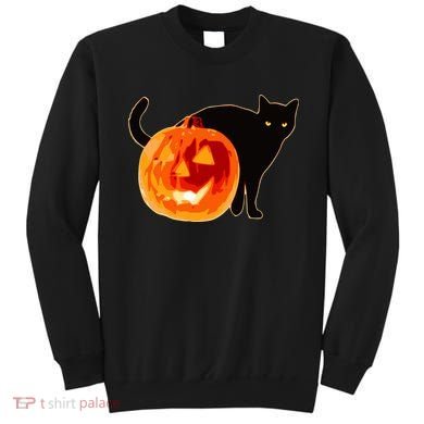 Creepy Pumpkin Jack O Lantern Black Cat Halloween Sweatshirt