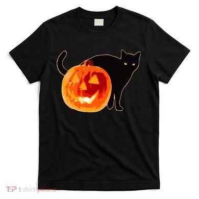 Creepy Pumpkin Jack O Lantern Black Cat Halloween T-Shirt