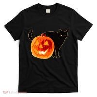 Creepy Pumpkin Jack O Lantern Black Cat Halloween T-Shirt thumb 0