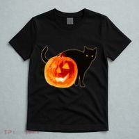 Creepy Pumpkin Jack O Lantern Black Cat Halloween T-Shirt thumb 5