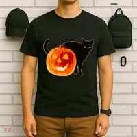 Creepy Pumpkin Jack O Lantern Black Cat Halloween T-Shirt thumb 6