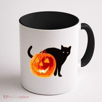 Creepy Pumpkin Jack O Lantern Black Cat Halloween Coffee Mug back