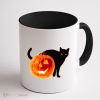 Creepy Pumpkin Jack O Lantern Black Cat Halloween Coffee Mug thumb 1