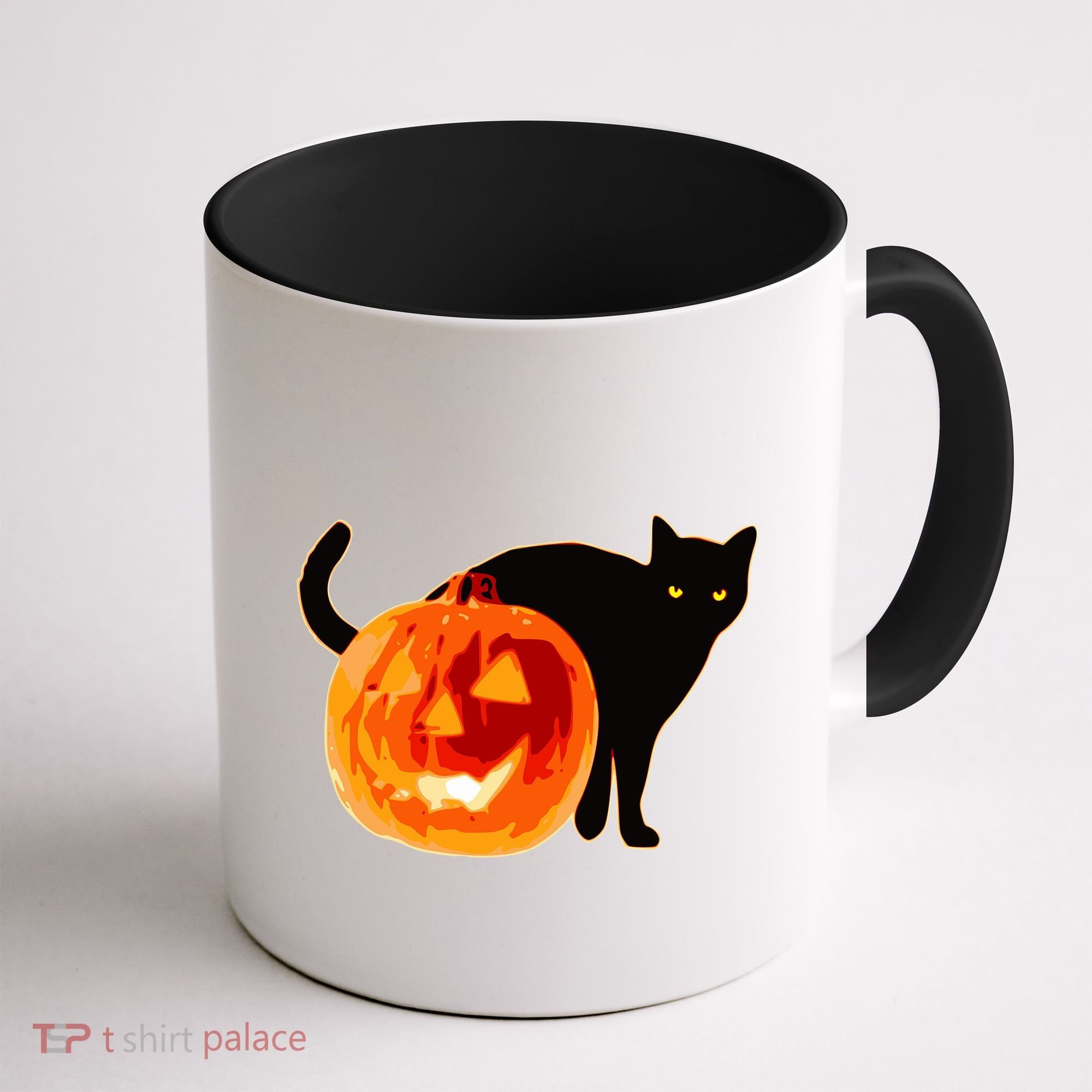Creepy Pumpkin Jack O Lantern Black Cat Halloween Coffee Mug