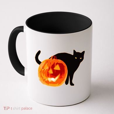 Creepy Pumpkin Jack O Lantern Black Cat Halloween Coffee Mug