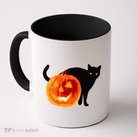 Creepy Pumpkin Jack O Lantern Black Cat Halloween Coffee Mug thumb 0