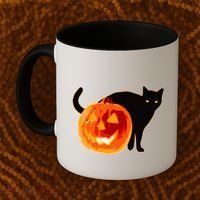 Creepy Pumpkin Jack O Lantern Black Cat Halloween Coffee Mug thumb 2