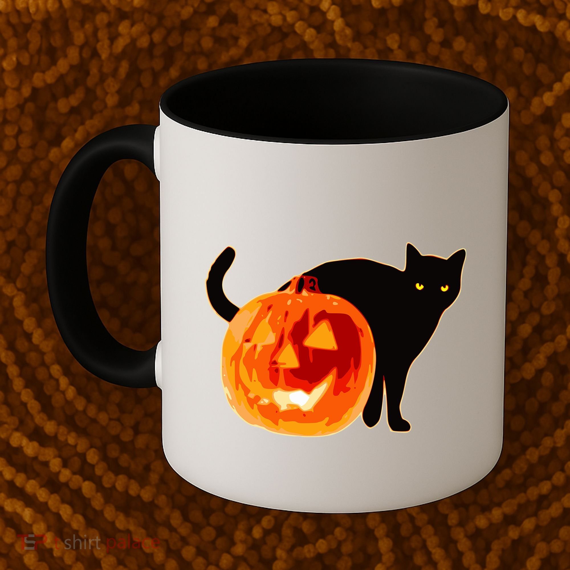 Creepy Pumpkin Jack O Lantern Black Cat Halloween Coffee Mug