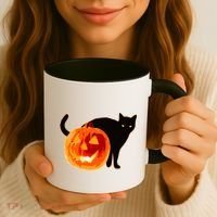 Creepy Pumpkin Jack O Lantern Black Cat Halloween Coffee Mug thumb 3