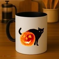 Creepy Pumpkin Jack O Lantern Black Cat Halloween Coffee Mug thumb 4