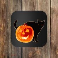 Creepy Pumpkin Jack O Lantern Black Cat Halloween Coaster thumb 0