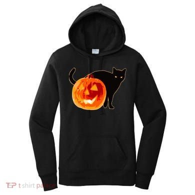 Creepy Pumpkin Jack O Lantern Black Cat Halloween Women's Hoodie