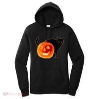 Creepy Pumpkin Jack O Lantern Black Cat Halloween Women's Hoodie thumb 0
