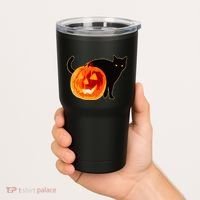 Creepy Pumpkin Jack O Lantern Black Cat Halloween Tumbler thumb 2