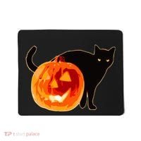 Creepy Pumpkin Jack O Lantern Black Cat Halloween Mousepad thumb 0