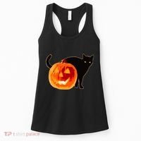 Creepy Pumpkin Jack O Lantern Black Cat Halloween Women's Tank Top thumb 0