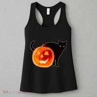 Creepy Pumpkin Jack O Lantern Black Cat Halloween Women's Tank Top thumb 3