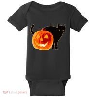 Creepy Pumpkin Jack O Lantern Black Cat Halloween Baby Bodysuit thumb 0