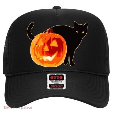 Creepy Pumpkin Jack O Lantern Black Cat Halloween Hat