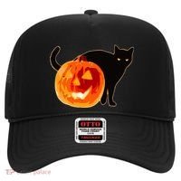 Creepy Pumpkin Jack O Lantern Black Cat Halloween Hat thumb 0