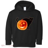 Creepy Pumpkin Jack O Lantern Black Cat Halloween Toddler Hoodie thumb 0