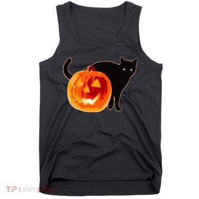 Creepy Pumpkin Jack O Lantern Black Cat Halloween Tank Top