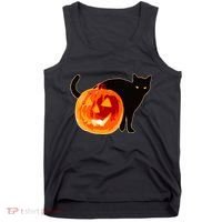 Creepy Pumpkin Jack O Lantern Black Cat Halloween Tank Top thumb 0