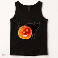 Creepy Pumpkin Jack O Lantern Black Cat Halloween Tank Top thumb 2