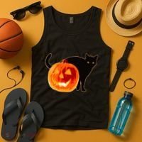 Creepy Pumpkin Jack O Lantern Black Cat Halloween Tank Top thumb 4
