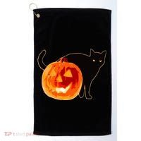 Creepy Pumpkin Jack O Lantern Black Cat Halloween Golf Towel thumb 0