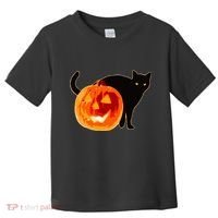 Creepy Pumpkin Jack O Lantern Black Cat Halloween Toddler T-Shirt thumb 0
