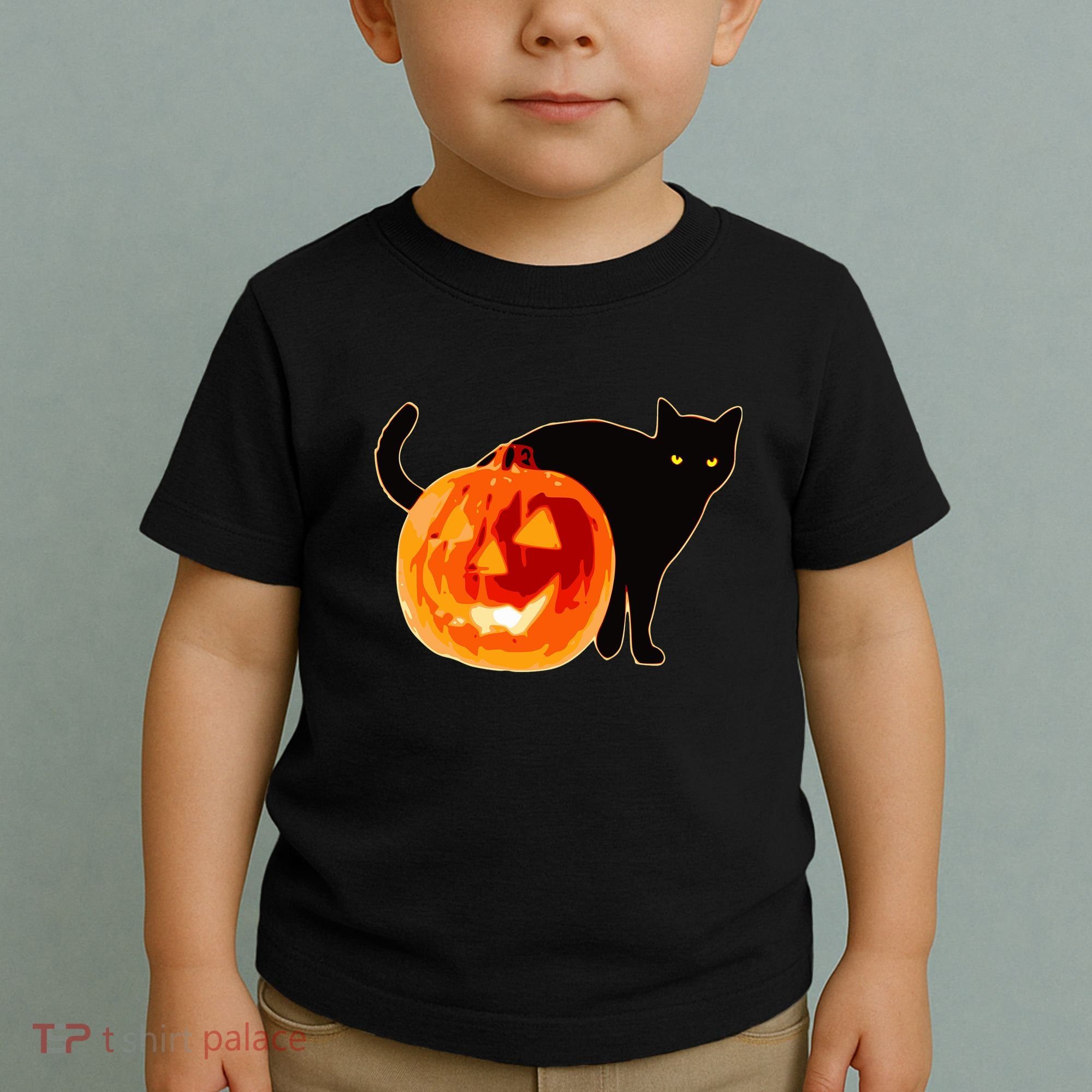 Creepy Pumpkin Jack O Lantern Black Cat Halloween Toddler T-Shirt